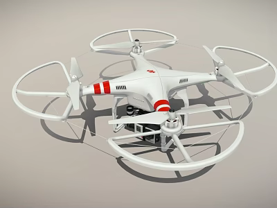 Electric Toy Drone With White Body Red Stripes Four Propellers And Protective Rings 3d model
