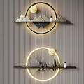 Modern Wall Decor With Mountain Shaped Shelves And Illuminated Circular Frames 3d model