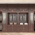 Dark Brown Wooden Wardrobe Interior With Glass Doors Hanging Rods And Drawers