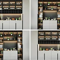 Modern Wine Cabinet With Multi tiered Shelves Green Plants And Storage Cabinets