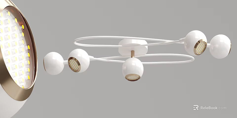 Modern White Ceiling Light With Circular Design And Spherical Lamps 3d model 