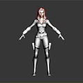 Woman With Red Hair Wearing Black Tight Suit White Belt And Gloves On Dark Background