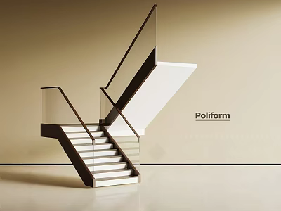 Poliform Modern Staircase With Glass Railings And Sleek Metal Frame Design 3d model