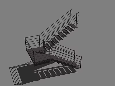 Modern Interior Staircase Design With Wooden Steps And Metal Railings 3d model