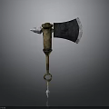 Vintage Medieval Weapon Axe With Wooden Handle Metal Blade And Decorative Spiked End