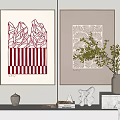 Abstract Decorative Prints On Wall With Shelf Plants And Decorative Items 3d model