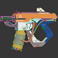 Sci Fi Mechanical Handheld Weapon Design Featuring Orange Gray Components Grip And Barrel