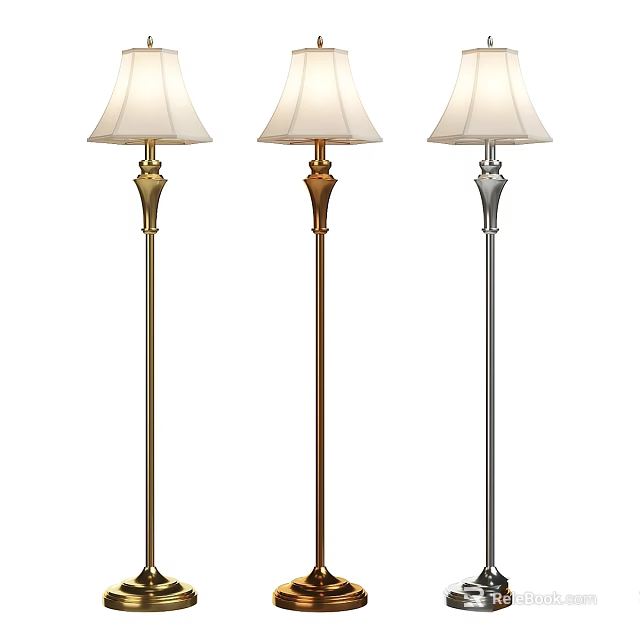 Gold Copper and Silver Floor Lamps with Classic Design and White Shades 3d model 
