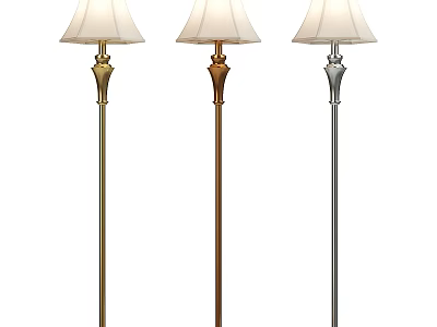 Gold Copper and Silver Floor Lamps with Classic Design and White Shades 3d model