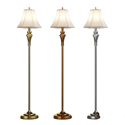 Gold Copper and Silver Floor Lamps with Classic Design and White Shades 3d model