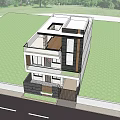 Modern Two Story Detached Villa With Balcony Green Plants And Entrance