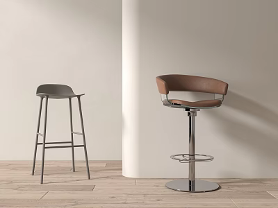 Modern Gray And Brown Bar Stools With Leather Seats And Metal Frames 3d model