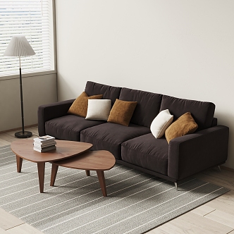 Modern three-seat sofa coffee table combination 3d model