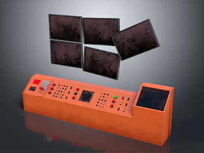 Orange Control Console With Multiple Black Screens And Display Control Buttons 3d model