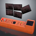 Orange Control Console With Multiple Black Screens And Display Control Buttons