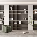 Elegant Modern Bookshelf Interior Design With Green Armchair Floor Lamp And Decorative Books