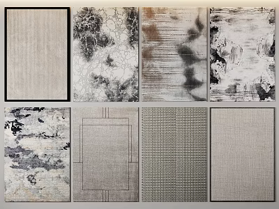 Square Carpets With Various Abstract Patterns And Neutral Textured Surfaces 3d model
