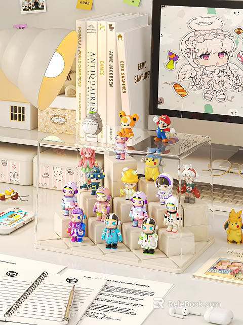 Transparent Multilayer Display Shelf for Cute Cartoon Figurines Desktop Storage 3d model 
