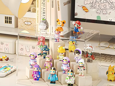 Transparent Multilayer Display Shelf for Cute Cartoon Figurines Desktop Storage 3d model
