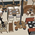 Modern Restaurant Interior With Wooden Dining Table Chair Sets And Hot Pot Plates