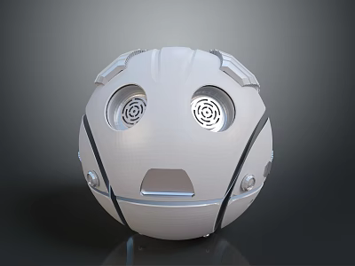 White Spherical Futuristic Device With Circular Eye Like Structures And Surface Lines 3d model