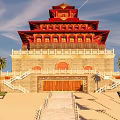 Ancient Architecture Red Multi Tiered Tower With Traditional Eaves Wooden Brackets And White Railings