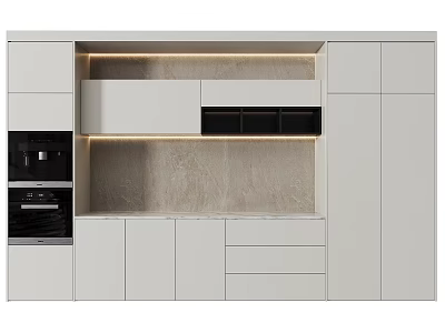 Modern Kitchen Cabinets With Built In Appliances And Recessed Lighting 3d model