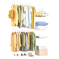 Hanging Clothes With Various Colors And Storage Items Like Bags Pillows Towels Boxes
