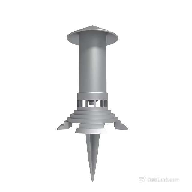 Gray Outdoor Cylindrical Structure With Dome Top And Spiked Layered Base 3d model 