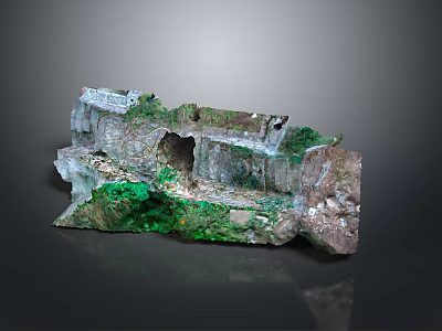 Rocky Landscape With Lush Green Vegetation And Ancient Stone Structures 3d model