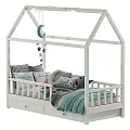 White House Shaped Kids Bed Featuring Moon Star Decor Drawers Pillows And Teddy Bear