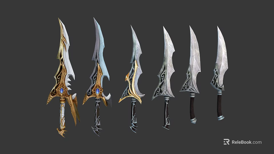 Ornate Daggers With Various Designs Featuring Intricate Blades And Decorative Handles 3d model 