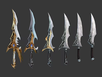 Ornate Daggers With Various Designs Featuring Intricate Blades And Decorative Handles 3d model