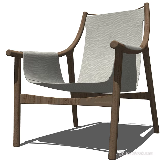 Modern Wooden Frame Armchair With Fabric Seat Backrest And Curved Armrests 3d model 