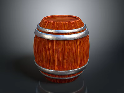 Wooden Barrel With Silver Metal Hoops And Natural Wood Grain Finish 3d model