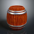 Wooden Barrel With Silver Metal Hoops And Natural Wood Grain Finish