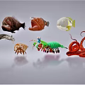 Diverse Aquatic Animals Collection Featuring Fish Octopus Shrimp and Crab