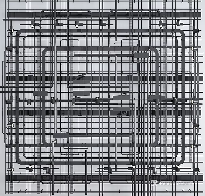 Modern Architectural Ceiling With Structured Metal Framework And Grid Pattern Design 3d model 