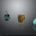 Other Decorative Pieces Featuring Green Glass Perfume Bottle Jewelry Box And Vase With Gold Accents