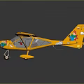 Space Themed Yellow Toy Airplane with Cloud Patterns on Wings and Cartoon Character