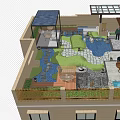 Rooftop Garden Water Fountain Design With Stone Path Greenery And Outdoor Lighting