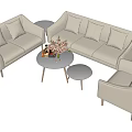 Modern Light Beige Sectional Sofa and Coffee Table Set with Round White Top Wooden Legs