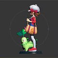 Game Female Character With White Hat Red Top Blue Overalls Pink Bag Green Star Sprite