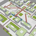 Modern Office Buildings Complex Featuring Central Plaza Green Spaces And Connected Pathways 3d model
