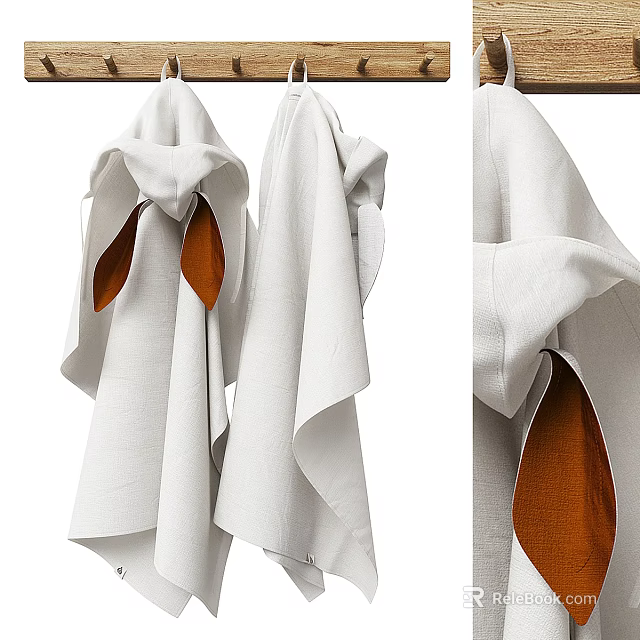 White Hanging Garment With Orange Lining On Wooden Hanger And Soft Fabric Texture 3d model 