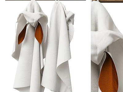 White Hanging Garment With Orange Lining On Wooden Hanger And Soft Fabric Texture 3d model