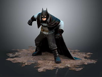 Batman 3D Model Character In Standing Pose With Cape On Cracked Ground 3d model