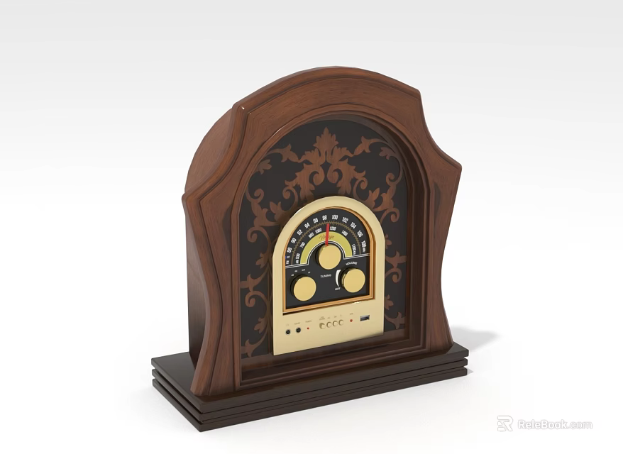 Vintage Wooden Audio Speaker With Decorative Patterns Retro Dial Knobs And Stylish Base 3d model 