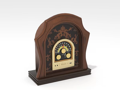 Vintage Wooden Audio Speaker With Decorative Patterns Retro Dial Knobs And Stylish Base 3d model
