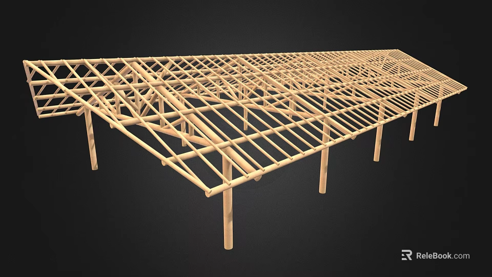 Climbing Plants Growing On Wooden Pergola Frame Structure 3d model 